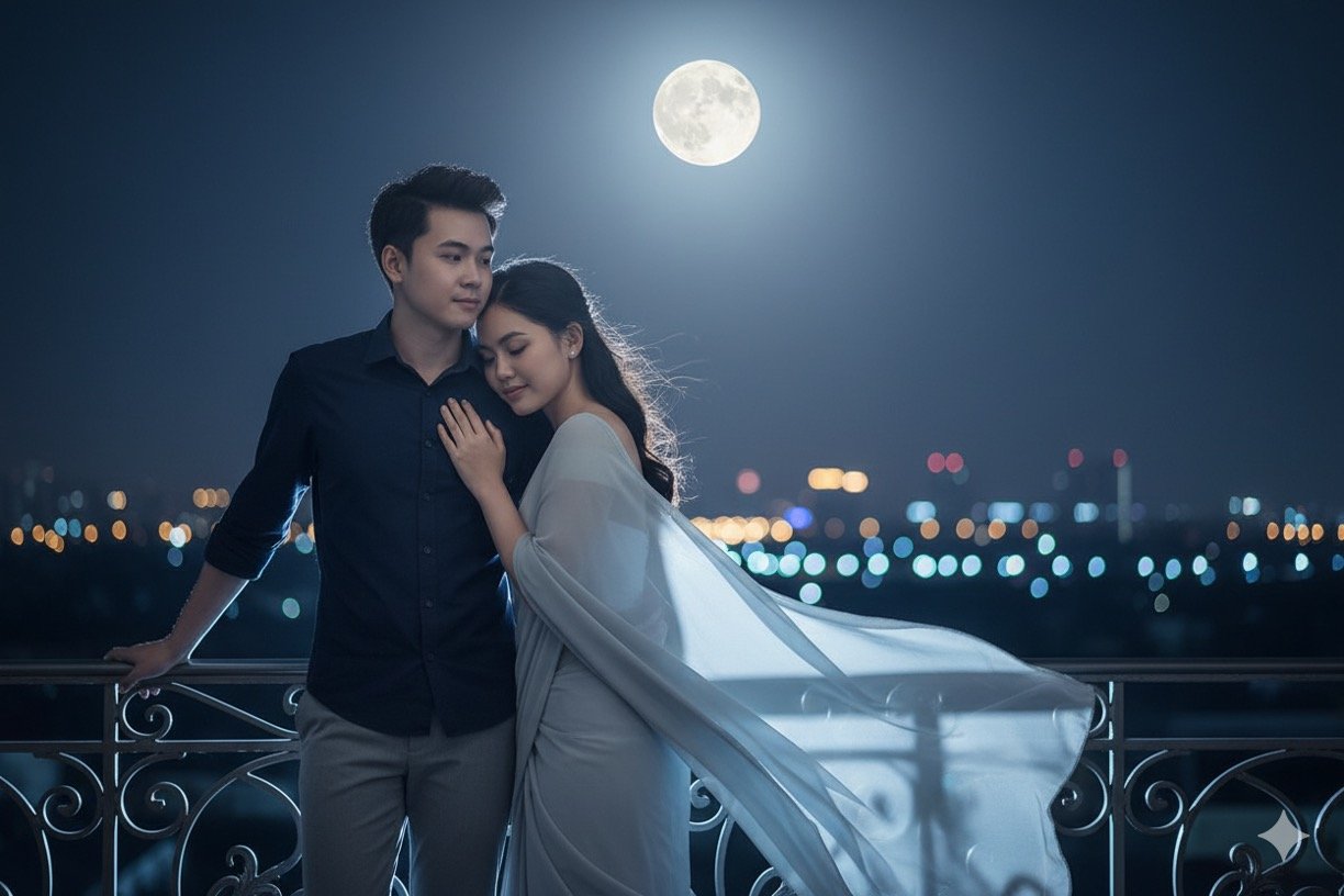 Instantly transform your couple photos into romantic cinematic portraits using Gemini AI. 10 ready-to-use prompts for realistic edits without face distortion. 2
