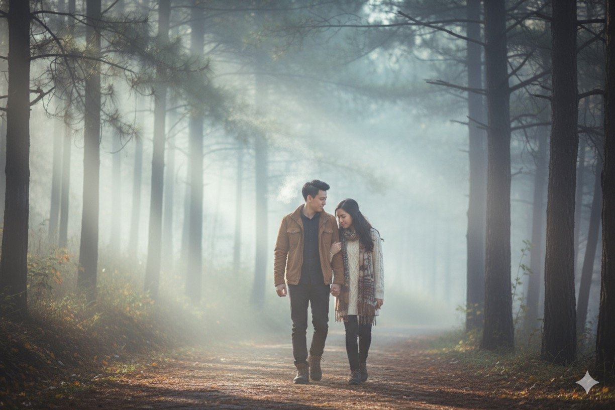 Instantly transform your couple photos into romantic cinematic portraits using Gemini AI. 10 ready-to-use prompts for realistic edits without face distortion. 2