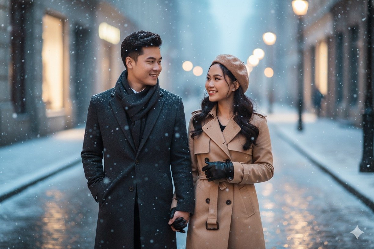 Instantly transform your couple photos into romantic cinematic portraits using Gemini AI. 10 ready-to-use prompts for realistic edits without face distortion. 2