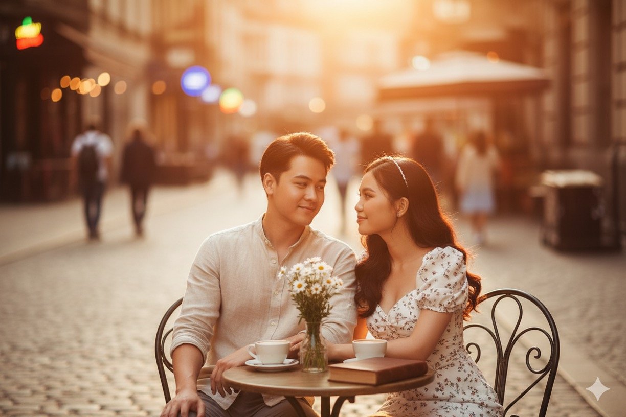 Instantly transform your couple photos into romantic cinematic portraits using Gemini AI. 10 ready-to-use prompts for realistic edits without face distortion.