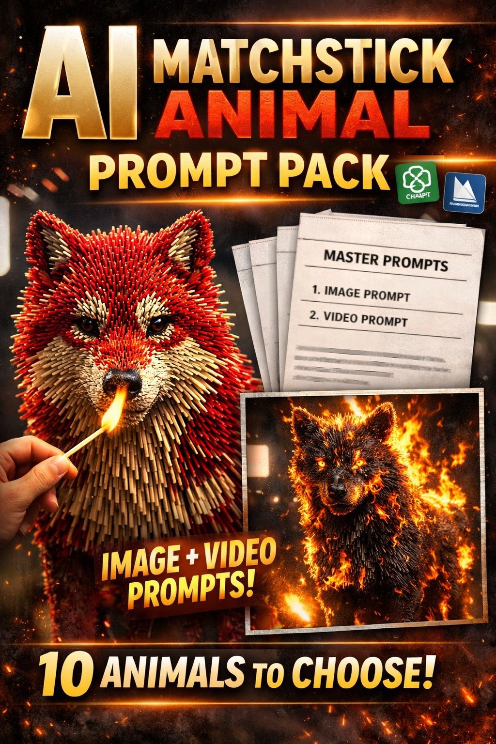 Free AI Matchstick Animal Burning Viral Video Prompt Bundle 3 Free AI Matchstick Animal Burning Viral Video Prompt Bundle