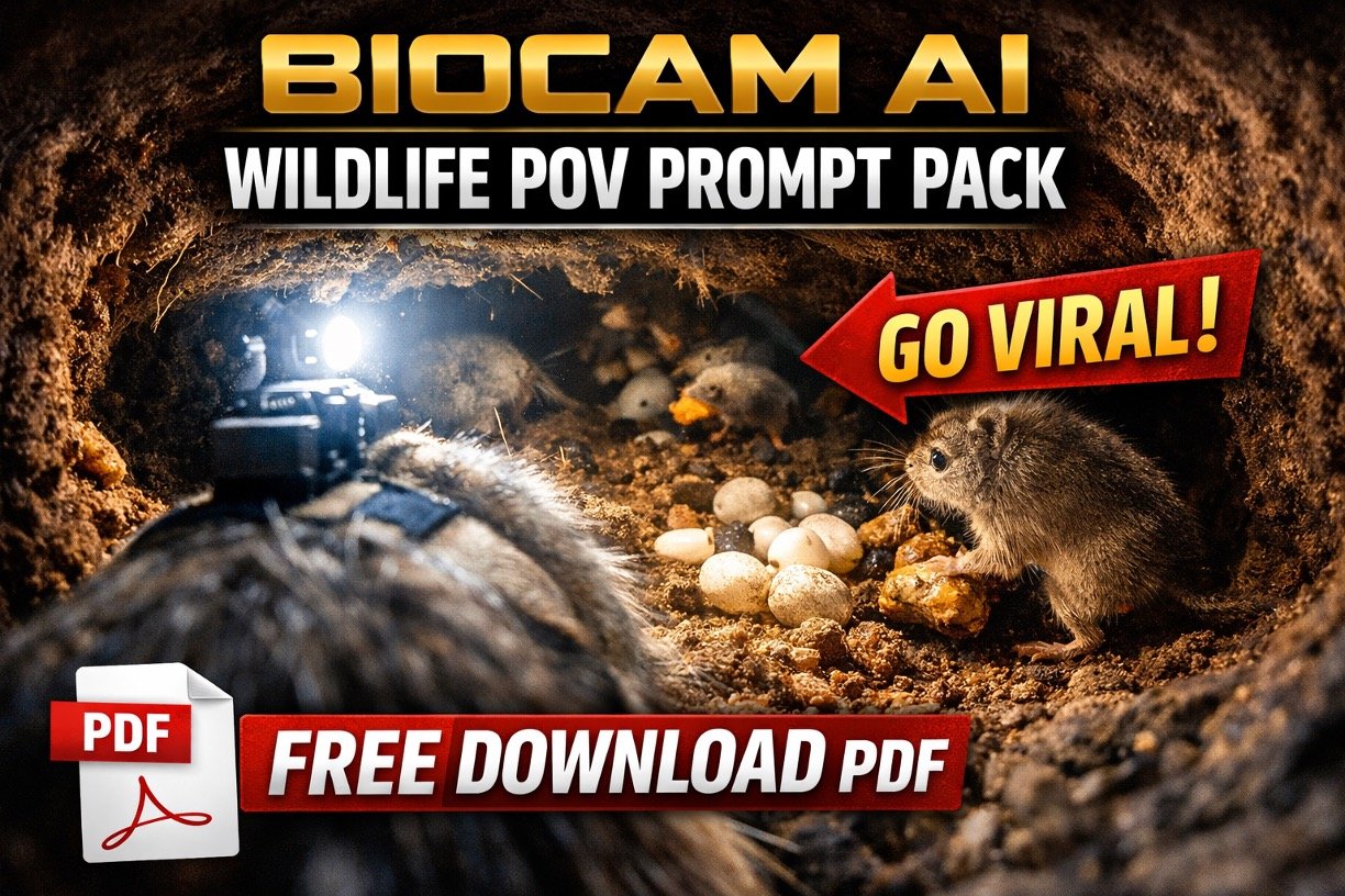 Free AI Prompt Pack for Viral Wildlife POV Videos 2 BIOCAM AI Master Prompt Create Viral Underground Creature Videos